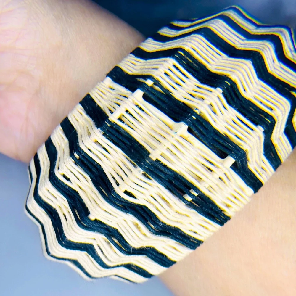 Anthropologie Rosamund Woven Bangle - Cream and Black Stripe